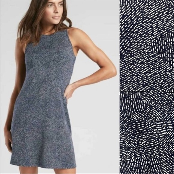 Athleta‎ Santorini navy printed high neck modal dress size medium - Picture 2 of 9